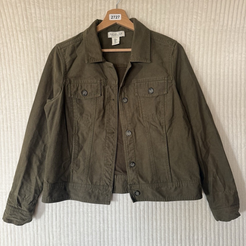 Rachel Zoe Olive Green Button Front Jacket Cotton Tencel Size S Plz See